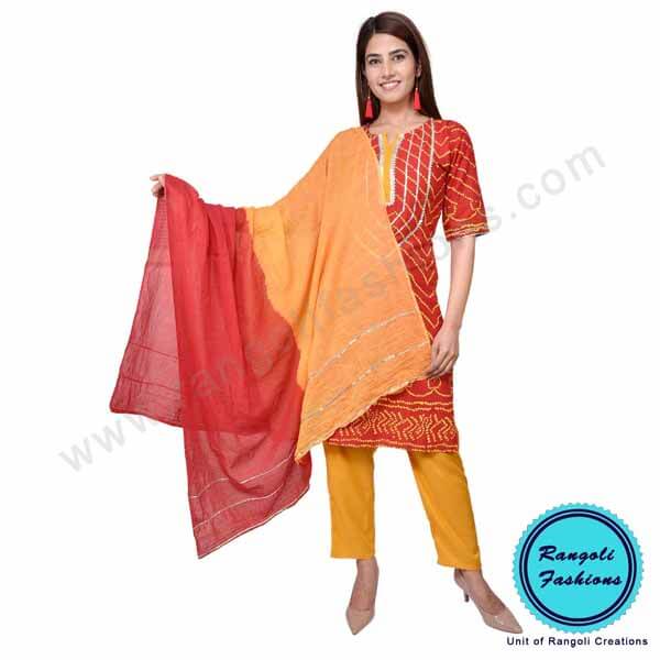 Bandhani Printed Yellow Cotton Kurti