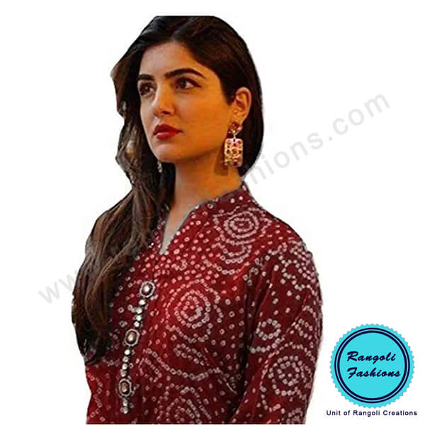 Cotton Kurti Red Bandej Bandhani Print