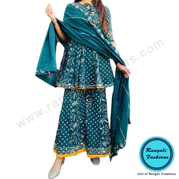 Cotton Peplum Kurti Sharara Dupatta Set 1