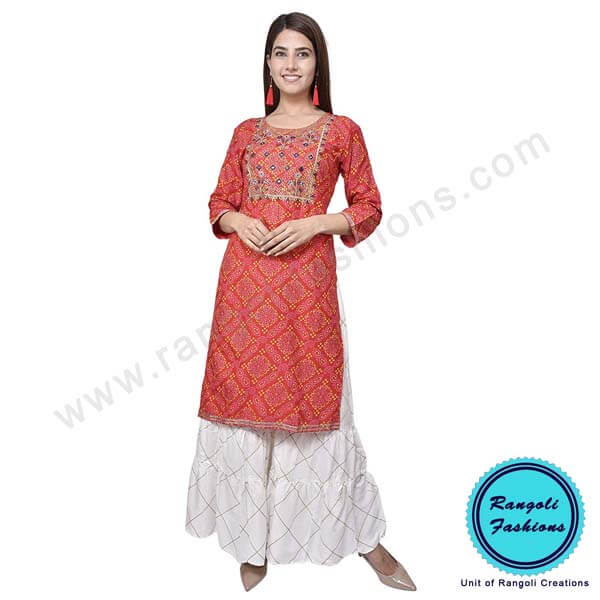 Red Kurti Sharara Set White Lacework