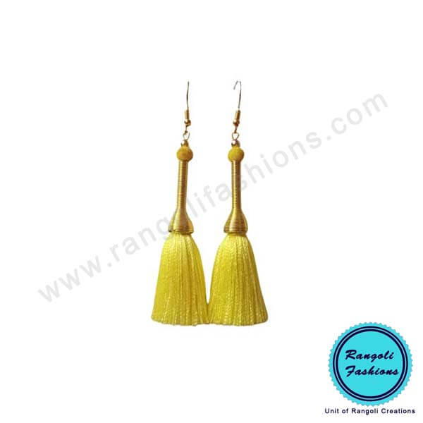 Tassel Earring Silk Thread Yellow