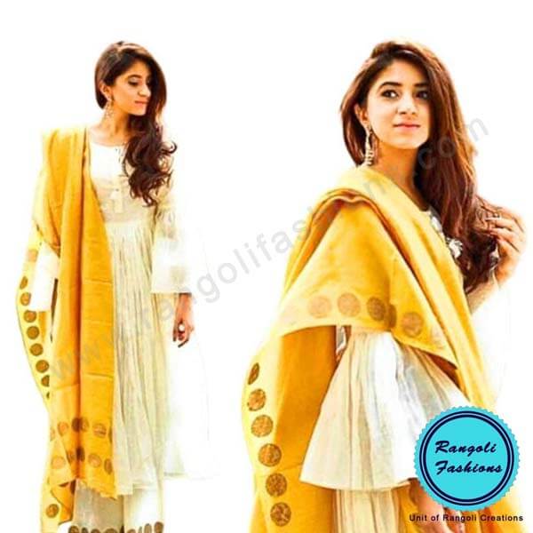White Bell Kurti Yellow Pant
