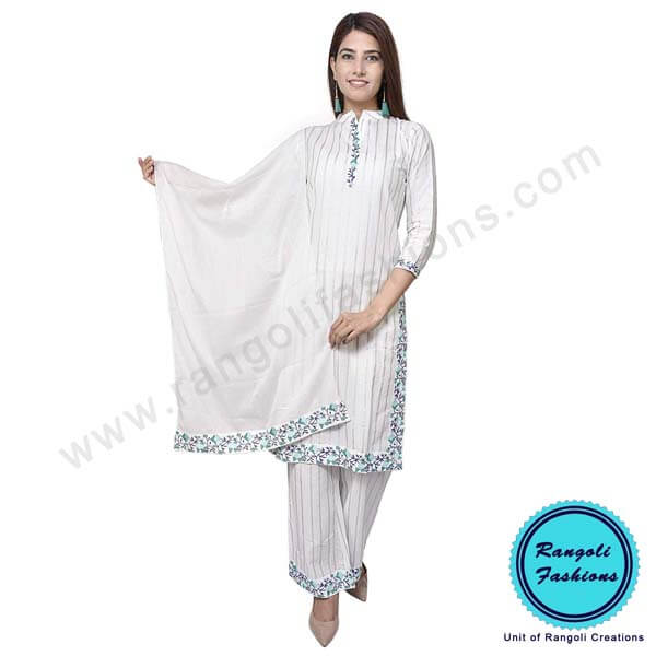 White Embroidery Kurti Palazzo